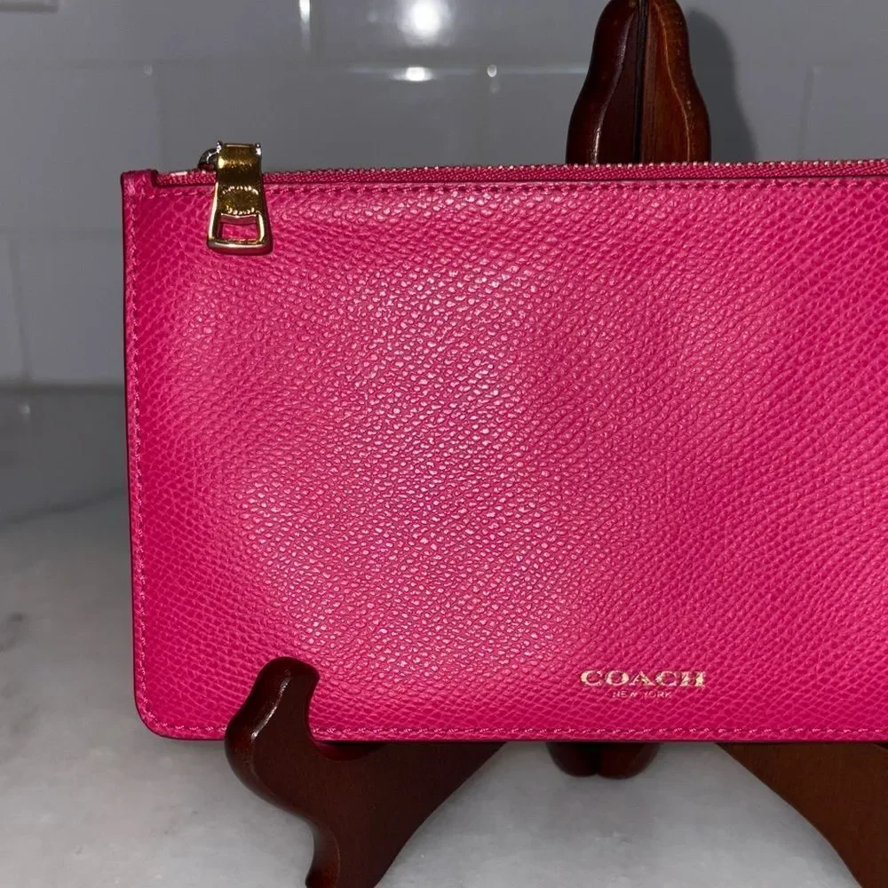 Coach Wristlet Bag Pouch Pink Saffiano Leather Clutch Pouch Wallet